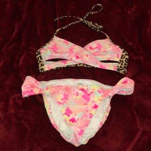 Floral/cheetah print bikini with cutouts